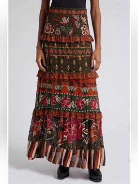 FARM Rio Anika Floral Garden Mixed Print Maxi Skirt size XXS